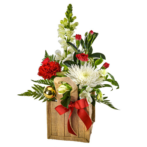 CH12 - Merry and Bright arrangement in hessian bag